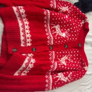 Old Navy Red and White Cardigan Sweater with Nordic Patterns